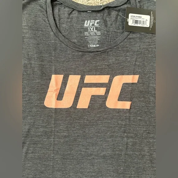 UFC Women’s Tank Top Gray Charcoal Heather Coral Pink Logo Size XL NWT $25 MSRP - Picture 7 of 7